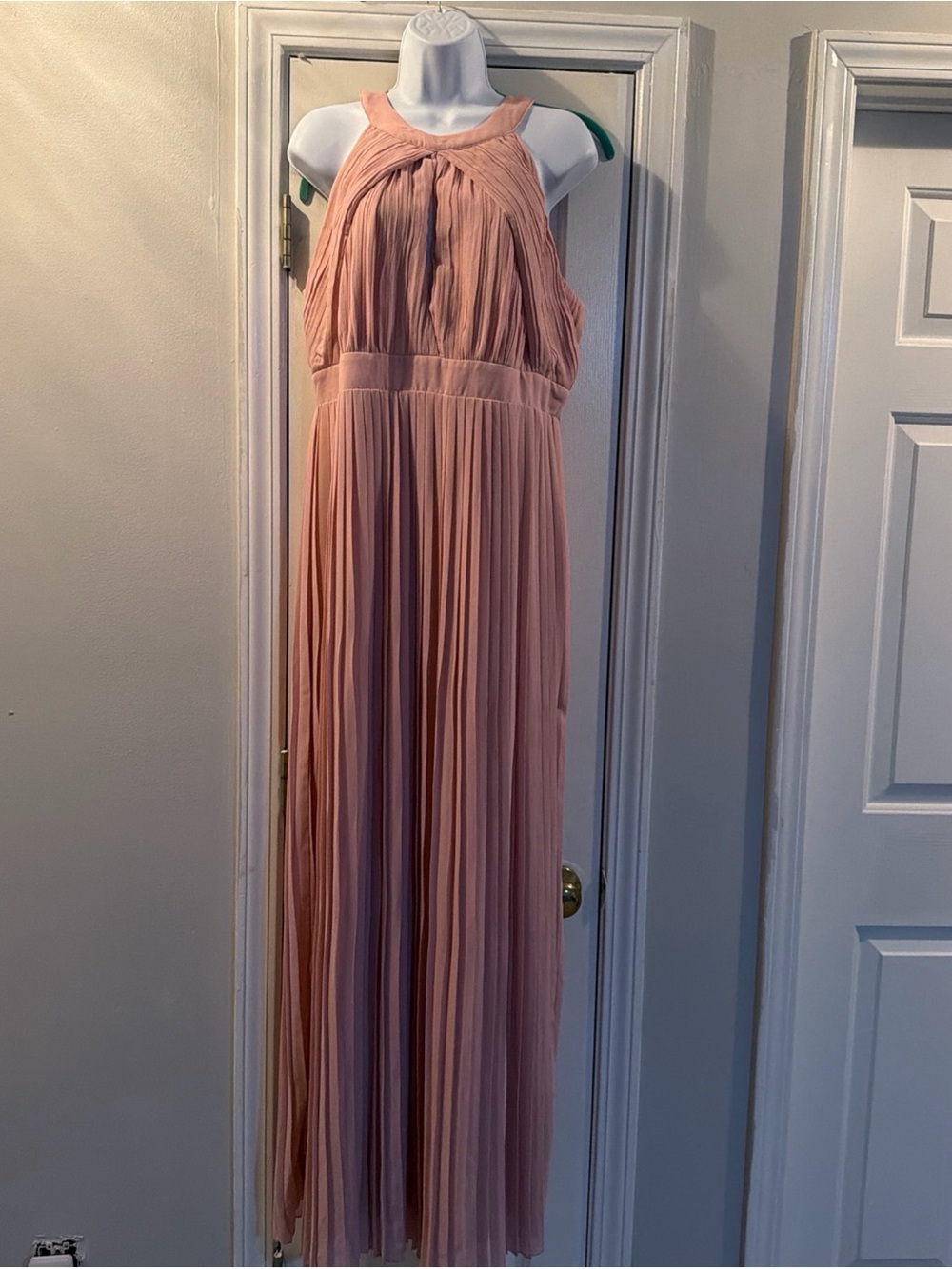 Women's Blush Pink Pleated  Sleeveless Maxi Dress